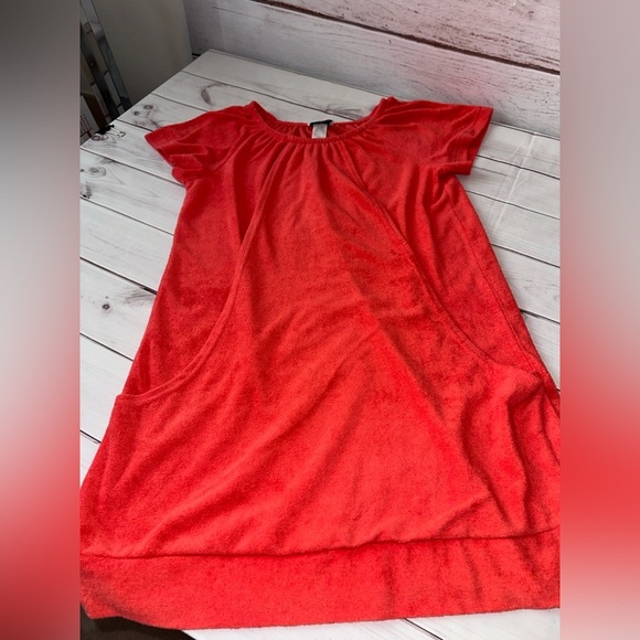 🔥 🔥🔥Vintage Bright Orange Terrycloth Swimsuit Cover-Up – Size Large Summer Retro - Picture 4 of 8